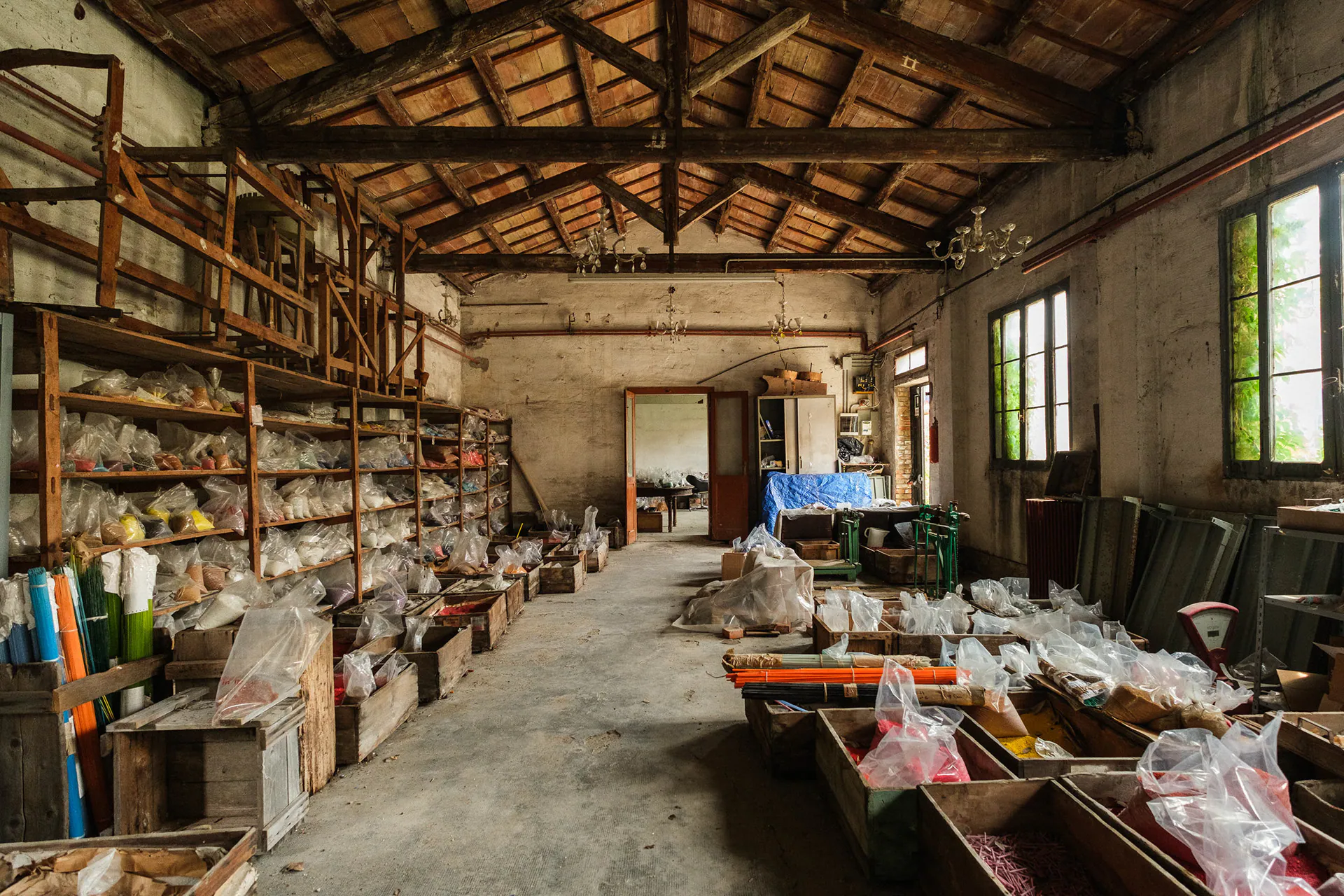 The interior of the historic seed bead factory in Murano