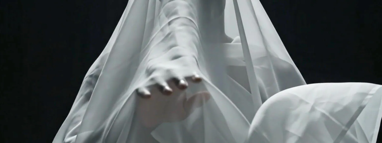 Backdrop frame: a hand under a white veil