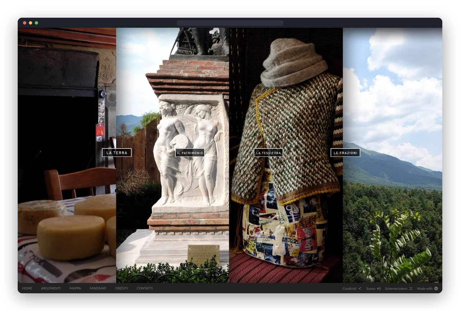 Screen of the interactive documentary with the choice of topics