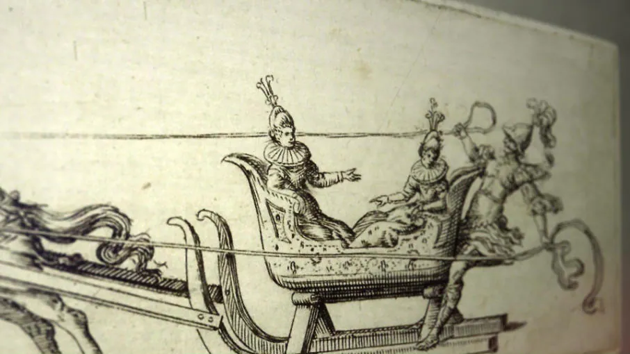 Frame: a carnival sleigh drawn in pen